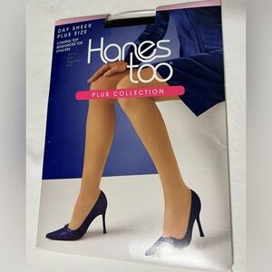 Hanes Too Plus Collection Sheer Black Control Top Pantyhose reinforced toe